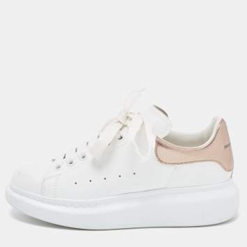 Pre Owned Alexander McQueen White/Rose Gold Leather Oversized Sneakers Size 37.5