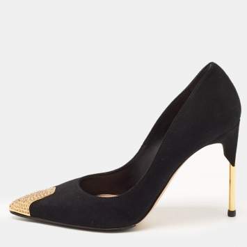 Pre Owned Alexander McQueen Black Suede Leather Embellished Pointed Toe Pumps Size 37