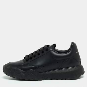 Pre Owned Alexander McQueen Black Leather Oversized Sneakers Size 39.5