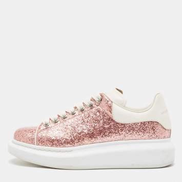 Pre Owned Alexander McQueen Metallic PVC and Leather Oversized Low Top Sneakers Size 38.5