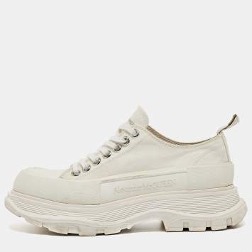 Pre Owned Alexander Mcqueen White Canvas and Rubber Tread Slick Sneakers Size 38.5 