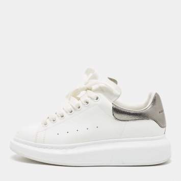 Pre Owned Alexander McQueen White/Grey Leather Oversized Sneakers Size 37