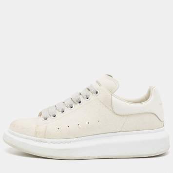 Pre Owned Alexander McQueen White Glitter and Leather Oversized Sneakers Size  41
