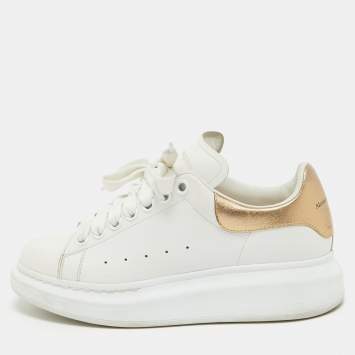 Pre Owned Alexander McQueen White/Gold Leather Oversized Sneakers Size 36