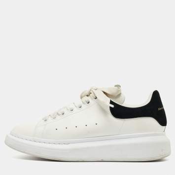 Pre Owned Alexander McQueen White/Black Leather Oversized Sneakers Size 38
