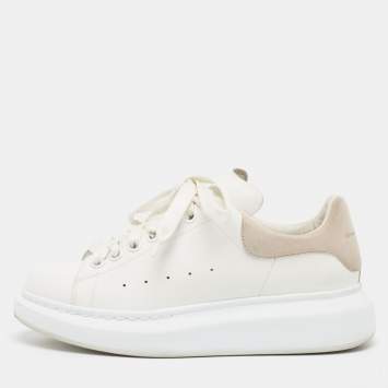 Pre Owned Alexander McQueen White Leather and Suede Larry  Sneakers Size 38.5