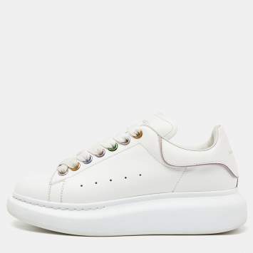 Pre Owned Alexander McQueen White Leather And Suede Oversized Sneakers Size 37.5