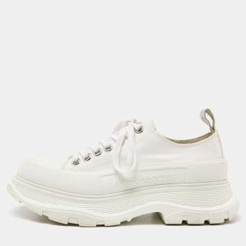 Pre Owned Alexander McQueen White Canvas and Rubber Tread Slick Lace Up Sneakers 39