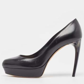 Pre Owned Alexander McQueen Black Leather Horn Heel Platform Pumps Size 36