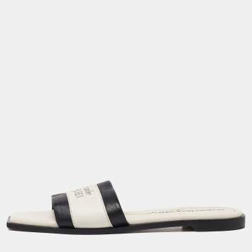 Pre Owned Alexander McQueen Ivory/Black Leather Flat Slides Size 37