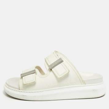 Pre Owned Alexander McQueen White Rubber Birke Buckle Slide Flats Size 37