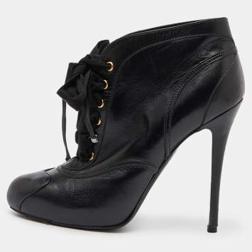 Pre Owned Alexander McQueen Black Leather Ankle Boots Size 38.5