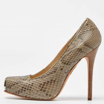 Pre Owned Alexander McQueen Grey/Black Python Pumps Size 38.5