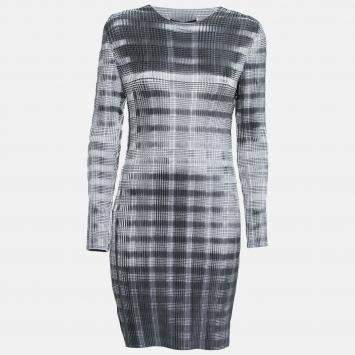Pre Owned Alexander Wang Erosion Grey Pleated Satin Raw Edged Sheath Dress S