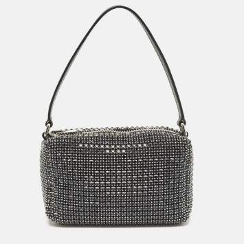 Pre Owned Alexander Wang Dark Blue/Black Crystals and Leather Medium Heiress Pouch Bag