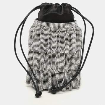 Pre Owned Alexander Wang Black Satin Crystal Embellished Bucket Bag