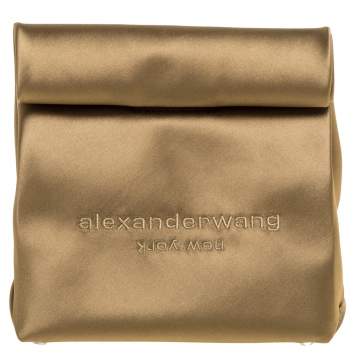 Pre Owned Alexander Wang Khaki Satin Foldover Clutch 