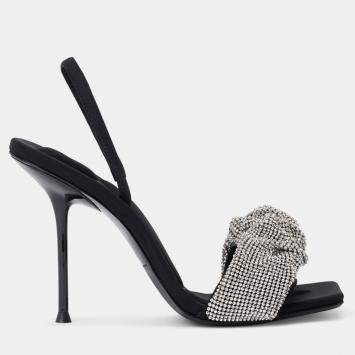 Pre Owned Alexander Wang black Leather Julie Crystal Scrunchie Sandals EU 39