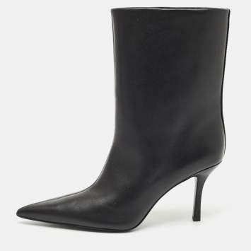Pre Owned Alexander Wang Black Leather Delphine Pointed Toe Mid Calf Boots Size 39