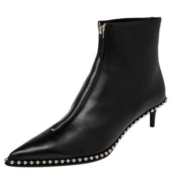 Pre Owned Alexander Wang Black leather Studded Ankle Boots Size 39.5