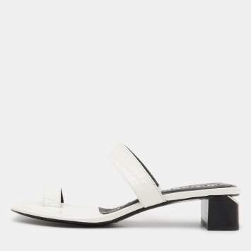 Pre Owned Alexander Wang White Croc Embossed Leather Ellis Sandals Size 37