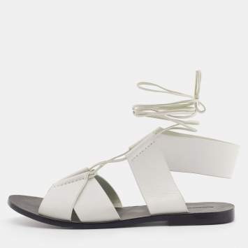 Pre Owned Alexander Wang White Leather Ankle Tie Flat Sandals Size 38