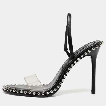 Pre Owned Alexander Wang Black Leather and PVC Studded Nova Slingback Sandals Size 37