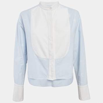 Pre Owned Alexander Wang Blue Printed Cotton Button Front Crop Top S