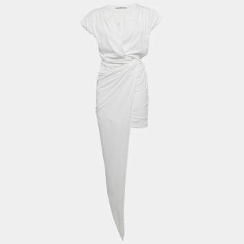 Pre Owned Alexander Wang White Jersey Draped Asymmetric Mini Dress S