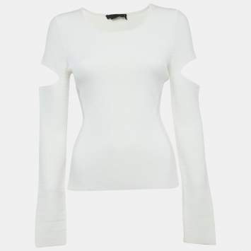 Pre Owned Alexander McQueen Off-White Jersey Cold Shoulder Top M