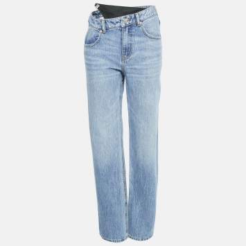 Pre Owned Alexander Wang Blue Denim Metal Logo Detail Straight Leg Jeans S Waist 25"