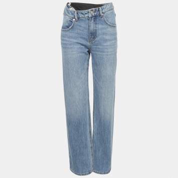 Pre Owned Alexander Wang Blue Denim Bikini Detail Straight Leg Jeans S Waist 25"