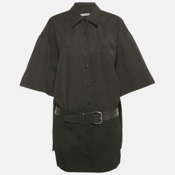 مملوكة مسبقًا فسستان أليكسندر وانغ أسود قطن بأحزمة هايبرد قصير L