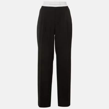 Pre Owned بنطلون ألكسندر وانغ صوف أسود مع تفاصيل شريط شعار مقاس صغير - سمول