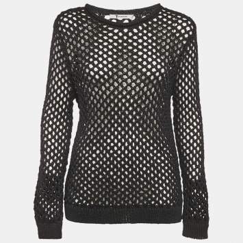 مملوكة مسبقًا Alexander Wang Black Crochet Sheer Sweatshirt M