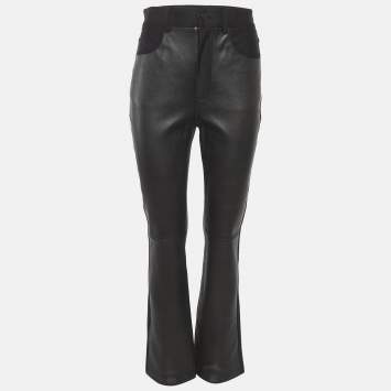 Pre Owned Alexander Wang Black Leather Wide Leg Pants S