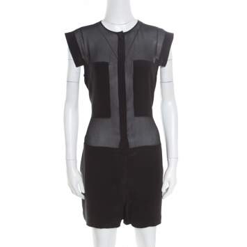 Pre Owned T By Alexander Wang Black Silk Sheer Paneled Romper M