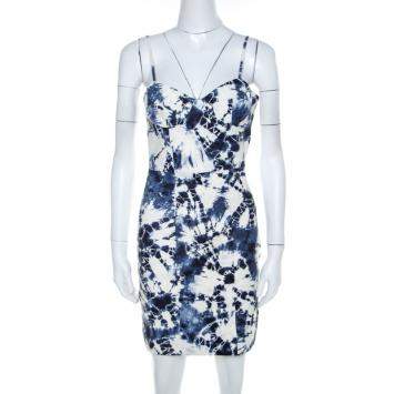 Pre Owned Alexander Wang White and Blue Tie-Dye Leather Sleeveless Bustier Dress XS