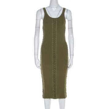 Pre Owned Alexander Wang Green Ribbed Knit Lace Up Detail Tank Dress S
