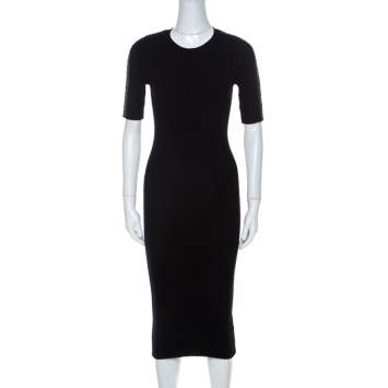 Pre Owned Alexander Wang Black Ribbed Knit Short Sleeve Dress M 