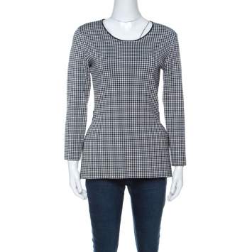 Pre Owned Alexander Wang Black & White Houndstooth Slit Detail Three Quarter Sleeve Top M
