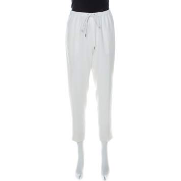 Pre Owned Alexander Wang White Crepe Drawstring Detail Tapered Trousers M