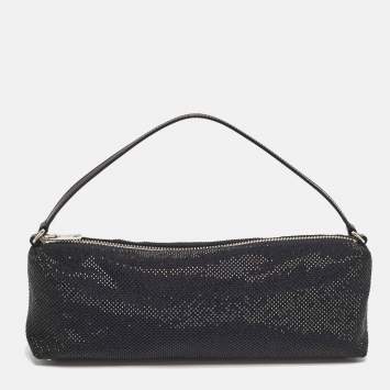 Pre Owned Alexander Wang Black Canvas and Leather Crystals Heiress Flex Bag