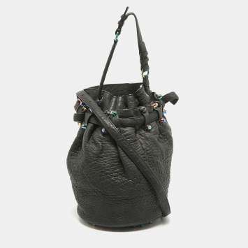 Pre Owned Alexander Wang Black Pebbled Leather Diego Bucket Bag