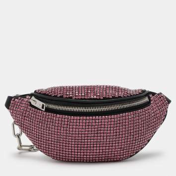 Pre Owned Alexander Wang Pink/Black Rhinestone and Leather Attica Belt Bag