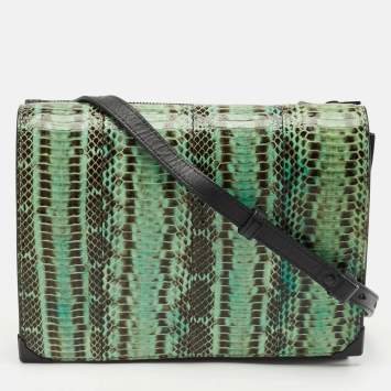 Pre Owned Alexander Wang Green/Black Python and Leather Flap Shoulder Bag