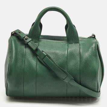 Pre Owned Alexander Wang Rocco Green Grained Leather Satchel