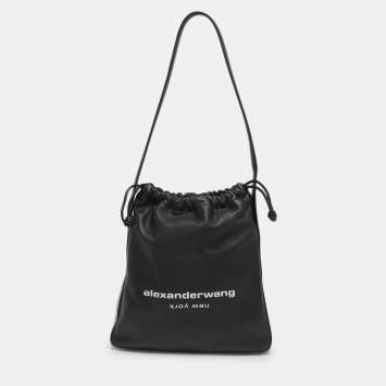 Pre Owned Alexander Wang Black Leather Ryan Drawstring Hobo