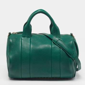 Pre Owned Alexander Wang Rocco Green Grained Leather Satchel