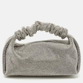 Pre Owned Alexander Wang Scrunchie Silver Crystals Clutch Bag